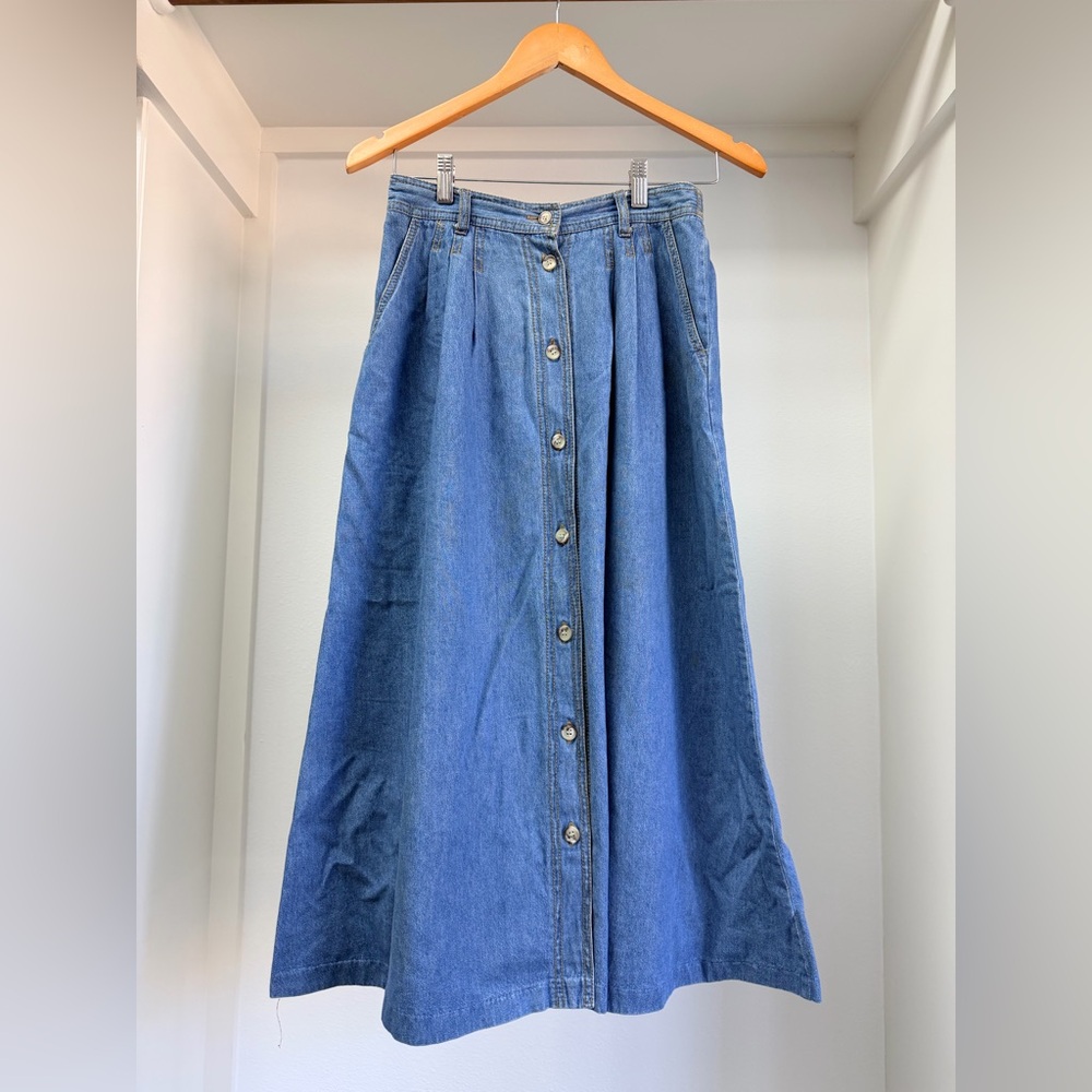 Vintage Petite Network midi tea length button down A line full denim skirt